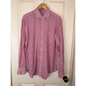 J McLaughlin men's pink and white plaid‎ LS  shirt size L